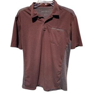 Eddie Bauer Classic Polo Shirt Brown & Gray Short Sleeve Size M Like New